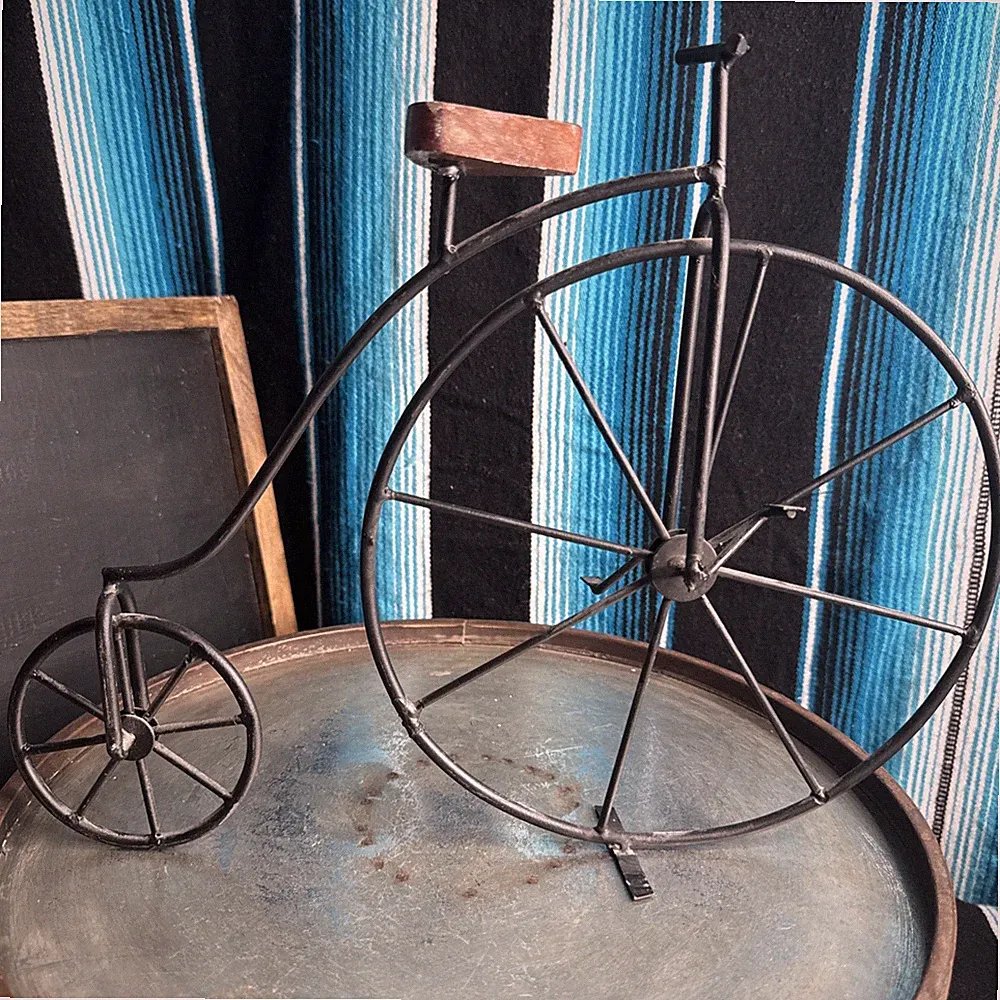 VTG Style Wrought Iron Metal Bicycle Wall Art Decor Wood Seat 15" x 12”