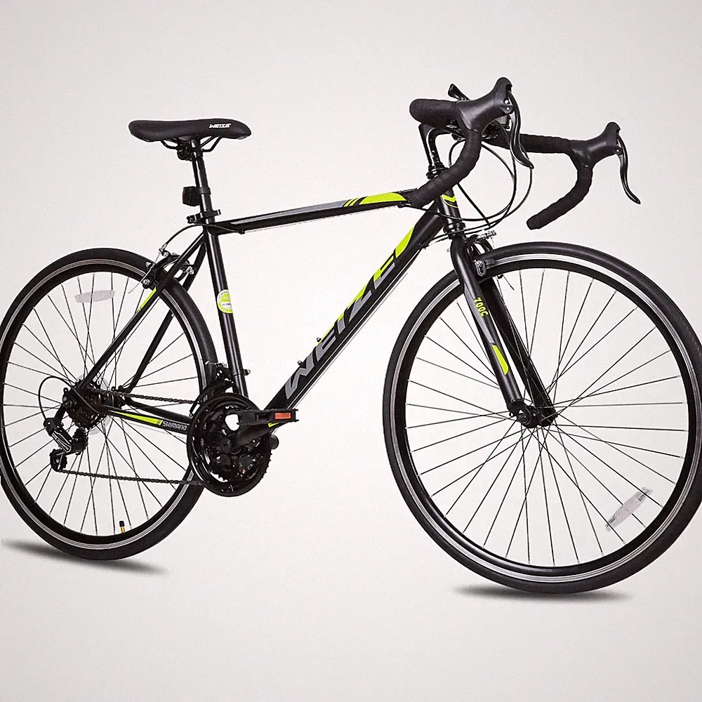 WEIZE 700C Road Bike, Shimano 14 Speed, High-Carbon Steel Frame Hybrid Bicycle