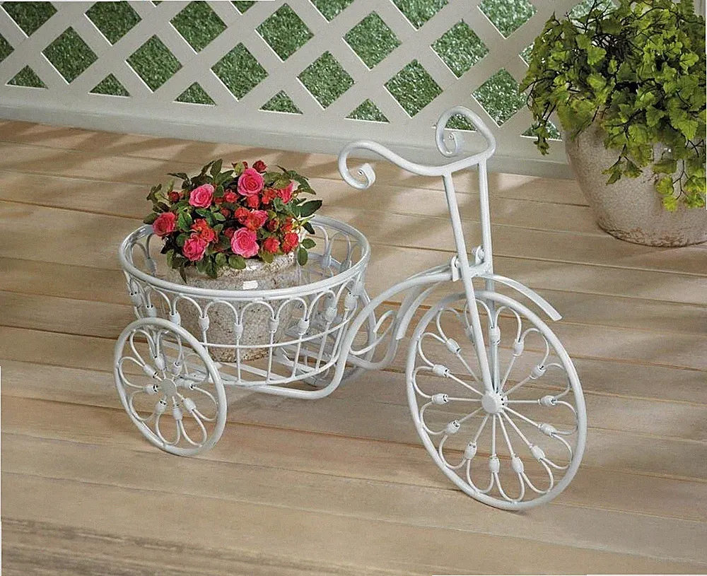 WHITE BICYCLE PLANTER - 20 3/4" x 14" HIGH - IRON
